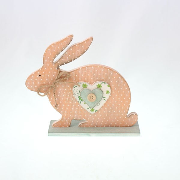 Dekorativní dřevěný růžový zajíc, 15 cm
