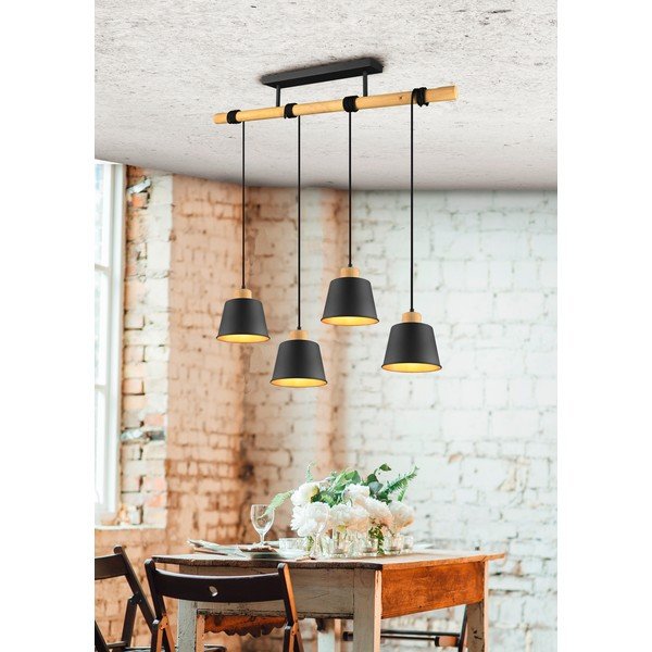 Závěsné svítidlo v černo-přírodní barvě s kovovým stínidlem ø 18 cm Harris – Trio-image-4