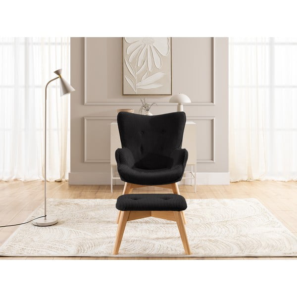 Černé manšestrové křeslo s podnožkou Niko – Ropez-image-1