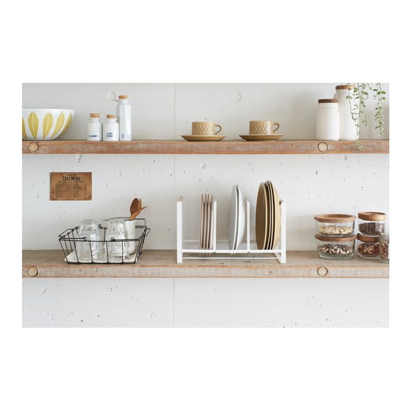 Bílý stojan na talíře s detailem z bukového dřeva YAMAZAKI Tosca-image-2