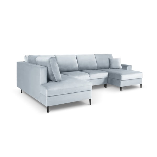 Světle modrá sametová rozkládací/s úložným prostorem rohová pohovka (levý roh/do "U") Kyoto – Cosmopolitan Design-image-3