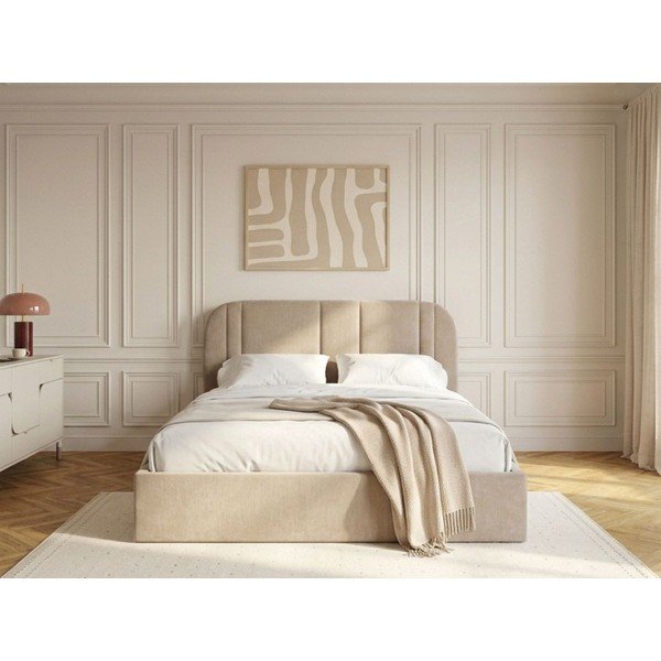 Béžová čalouněná dvoulůžková postel s úložným prostorem s roštem 180x200 cm Sidney – Bobochic Paris-image-2
