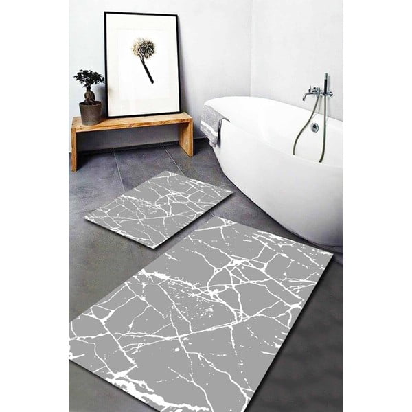 Šedé koupelnové předložky v sadě 2 ks 60x100 cm Cracks – Mila Home-image-1