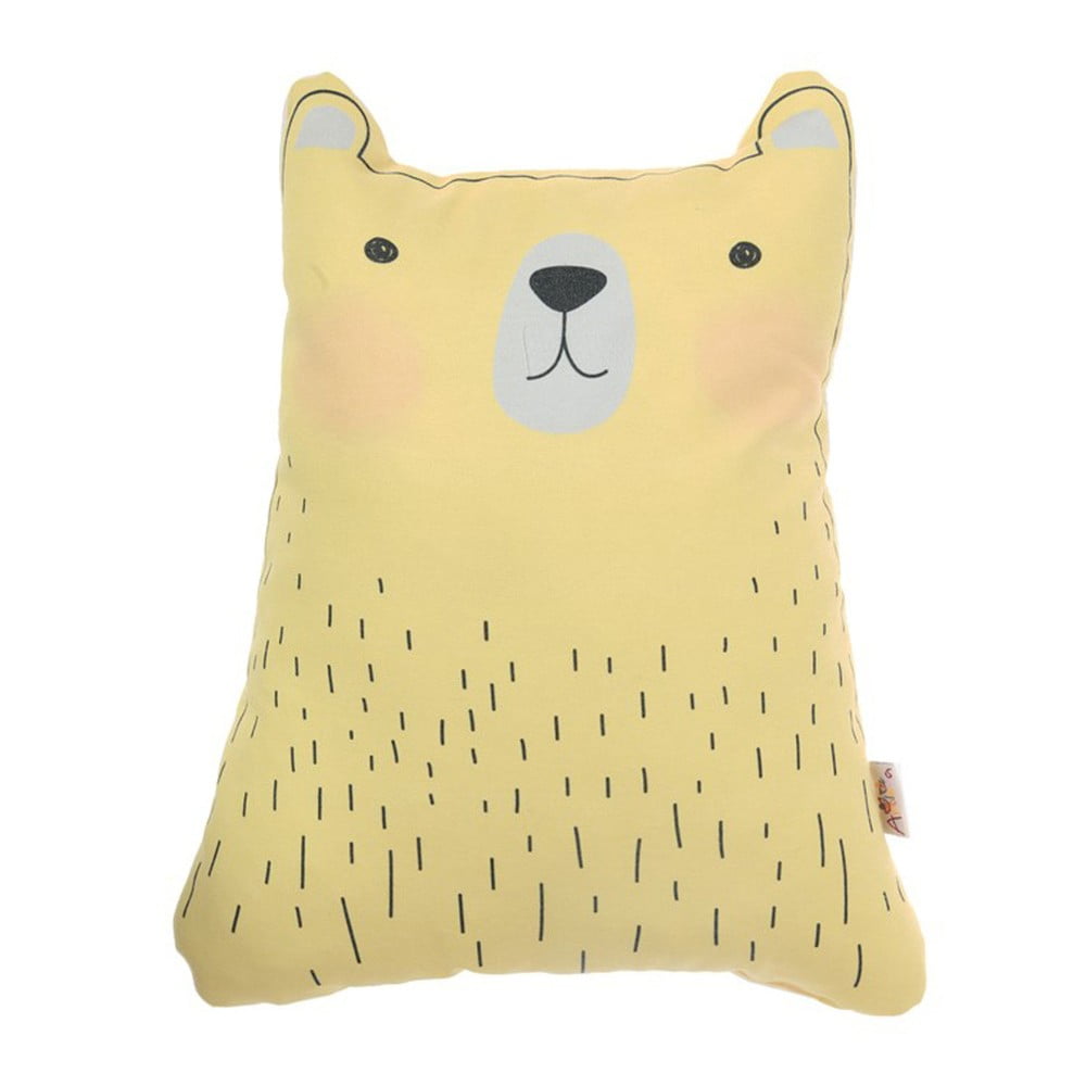 Žlutý dětský polštářek s příměsí bavlny Mike & Co. NEW YORK Pillow Toy Bear Cute, 22 x 30 cm