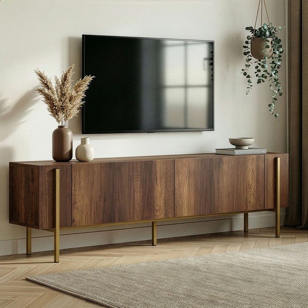 TV stolek v dekoru ořechu v tmavě přírodní barvě 180x45x30 cm Nexus – Kalune Design-image-1