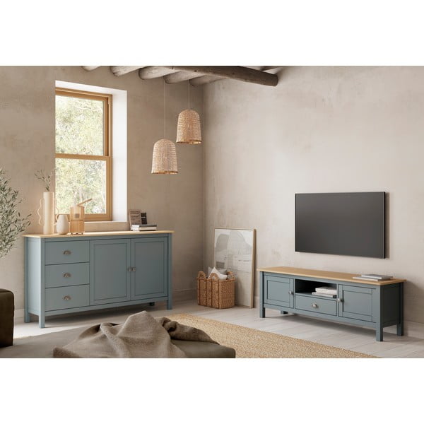 TV stolek šedozelený z borovicového dřeva 158x53x40 cm Misti – Marckeric-image-1