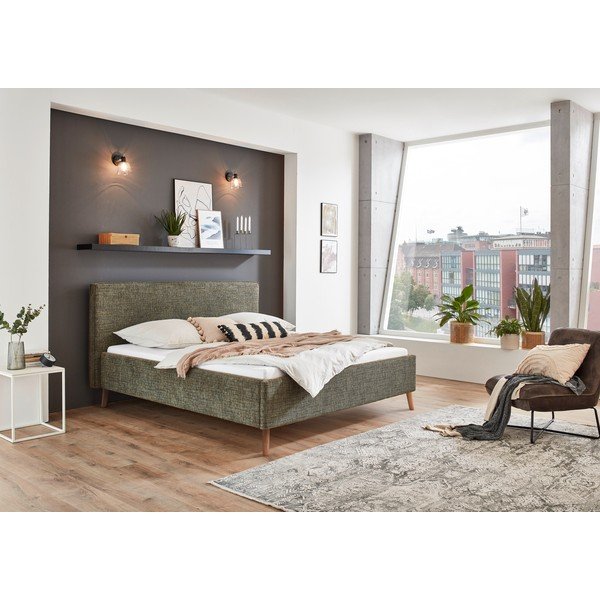 Tmavě zelená čalouněná dvoulůžková postel s úložným prostorem s roštem 160x200 cm Riva – Meise Möbel-image-1