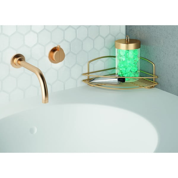 Rohová ocelová koupelnová polička ve zlaté barvě Onda – Metaltex-image-1