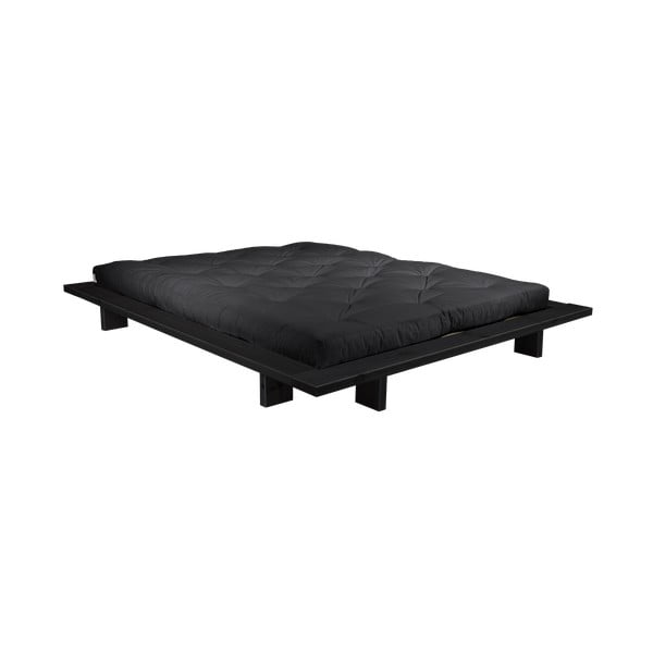 Dvoulůžková postel z borovicového dřeva s matrací Karup Design Japan Double Latex Black/Black, 160 x 200 cm