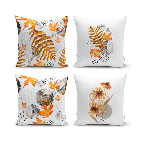 Sada 4 dekorativních povlaků na polštáře Minimalist Cushion Covers Gold Leaves, 45 x 45 cm