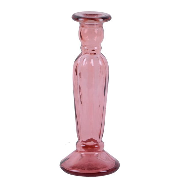 Růžový svícen z recyklovaného skla Ego Dekor Anadir, výška 22 cm