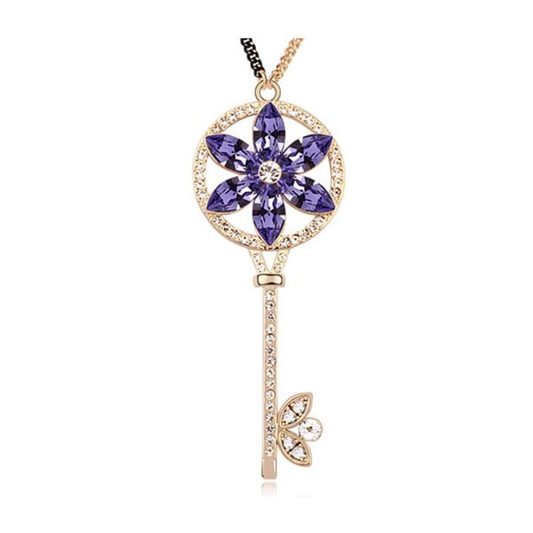 Pozlacený náhrdelník s fialovými krystaly Swarovski Elements Crystals Meadow Key