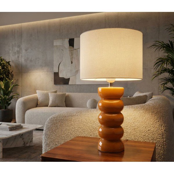 Keramická stolní lampa v hořčicové barvě/bílá s textilním stínidlem (výška 46 cm) Torr – Mauro Ferretti-image-1