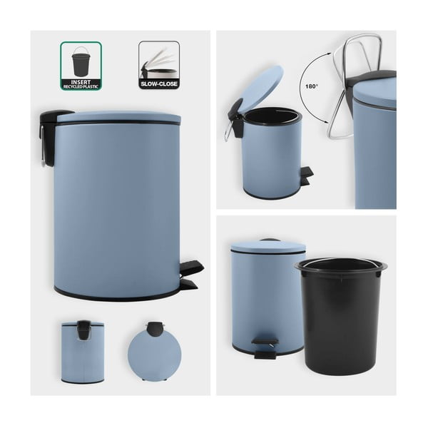 Světle modrý nášlapný ocelový odpadkový koš 3 l   Adelar – Spirella-image-2