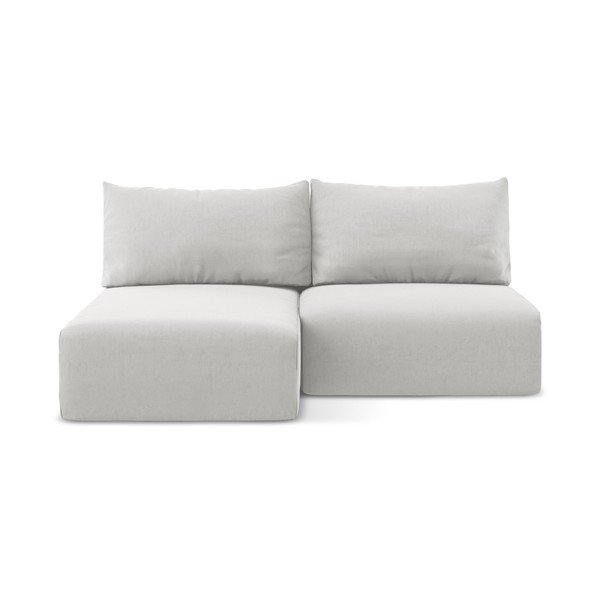 Světle šedá sametová rozkládací/s úložným prostorem rohová pohovka (levý roh/s lenoškou) Kalena – Makamii