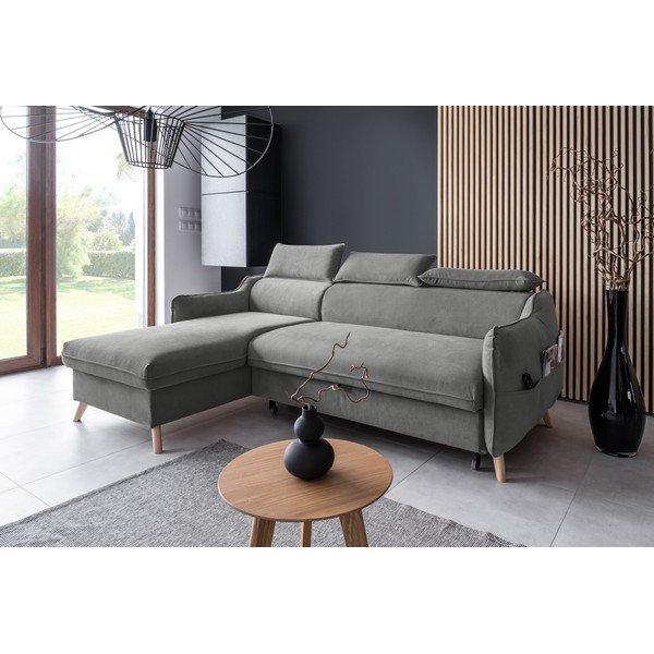 Světle šedá sametová rozkládací rohová pohovka (levý roh) Sweet Harmony – Miuform-image-3