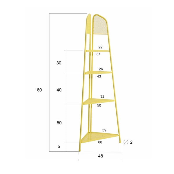 Žlutá kovová rohová police na balkon Garden Pleasure MWH, výška 180 cm-image-1