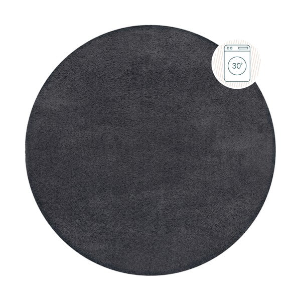Tmavě šedý pratelný kulatý koberec z recyklovaných vláken 133x133 cm Fluffy – Flair Rugs
