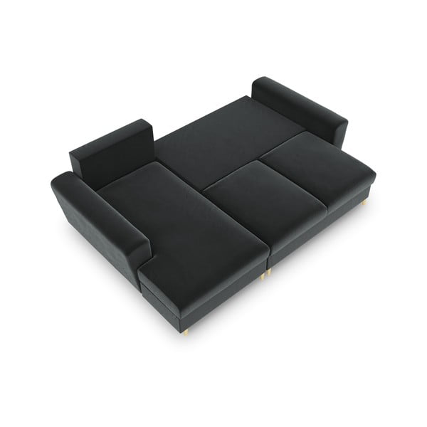 Tmavě šedá sametová rozkládací/s úložným prostorem rohová pohovka (levý roh/s lenoškou) Kyoto – Cosmopolitan Design-image-2
