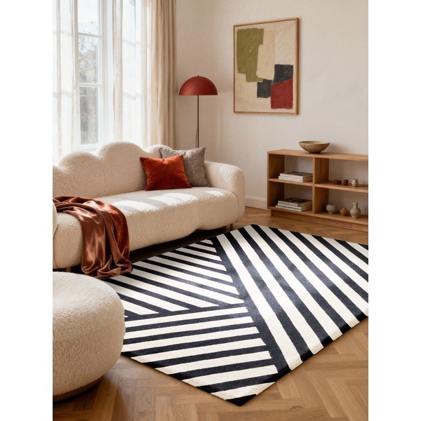 Černobílý ručně tkaný vlněný koberec 120x180 cm Stryve Noir – Elle Decoration-image-1