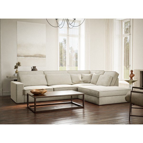 Šedobéžová žinylková rohová pohovka (pravý roh/do L) Kirou – Maison de Rêve-image-1