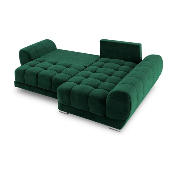 Lahvově zelená rozkládací rohová pohovka se sametovým potahem Windsor & Co Sofas Nuage, pravý roh-image-4