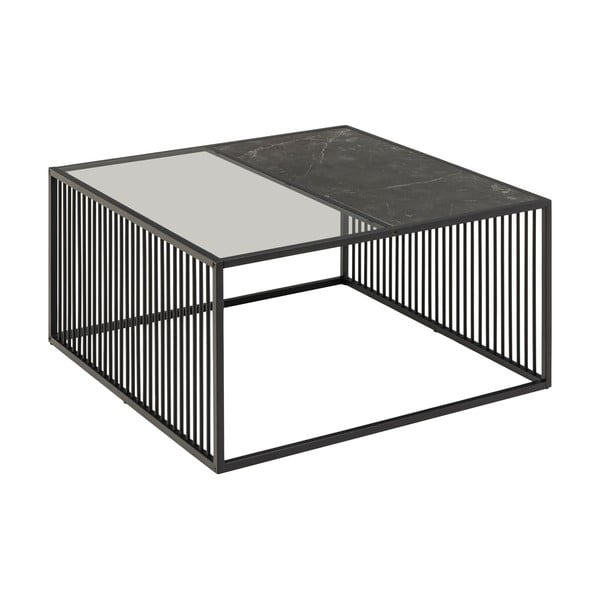 Černý konferenční stolek se skleněnou deskou 80x80 cm Strington – Actona-image-4