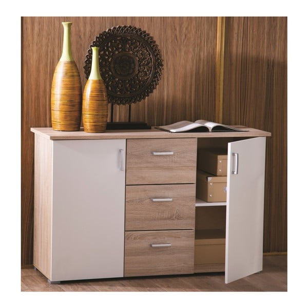 Dvoudveřová komoda se 3 zásuvkami v dekoru dřeva 13Casa Function-image-3