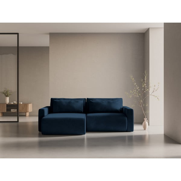 Tmavě modrá sametová rozkládací rohová pohovka s úložným prostorem  Belfast – Cosmopolitan Design-image-1