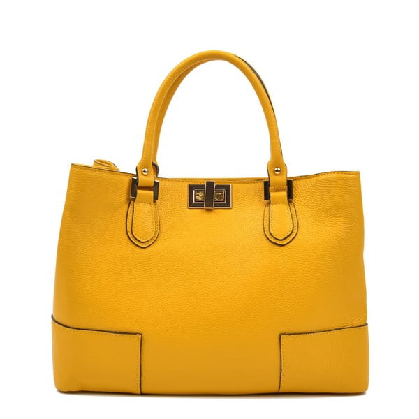Žlutá kožená kabelka Anna Luchini, 26.5 x 38 cm