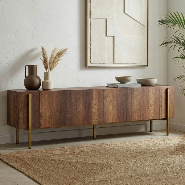 TV stolek v dekoru ořechu v tmavě přírodní barvě 180x45x30 cm Nexus – Kalune Design-image-2