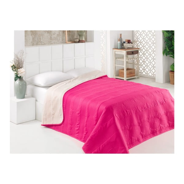 Růžovo-bílý oboustranný přehoz přes postel z mikrovlákna, 160 x 220 cm