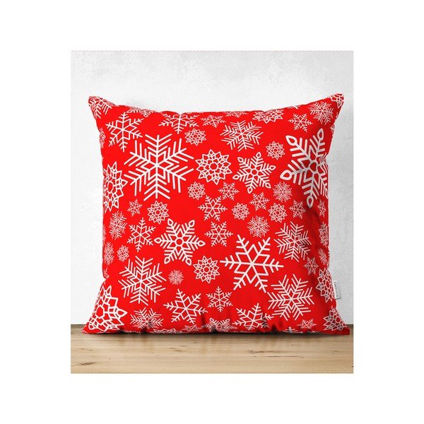Sada 4 vánočních povlaků na polštář a běhounu na stůl Minimalist Cushion Covers Red Snowflake-image-2