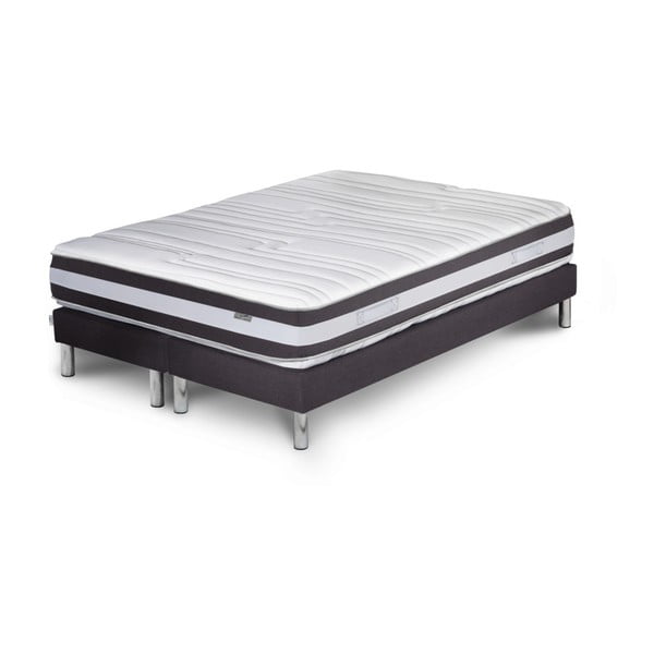 Tmavě šedá postel s matrací a dvojitým boxspringem Stella Cadente Maison Mars Mars, 140 x 200 cm