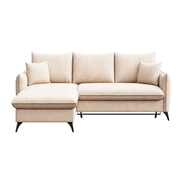 Béžová rozkládací/s úložným prostorem rohová pohovka z textilie bouclé (levý roh/s lenoškou) Brim – Rodier