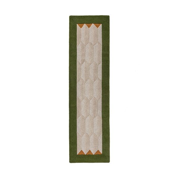 Zelený/v přírodní barvě ručně tkaný vlněný běhoun 60x230 cm Apex Border Wool – Flair Rugs