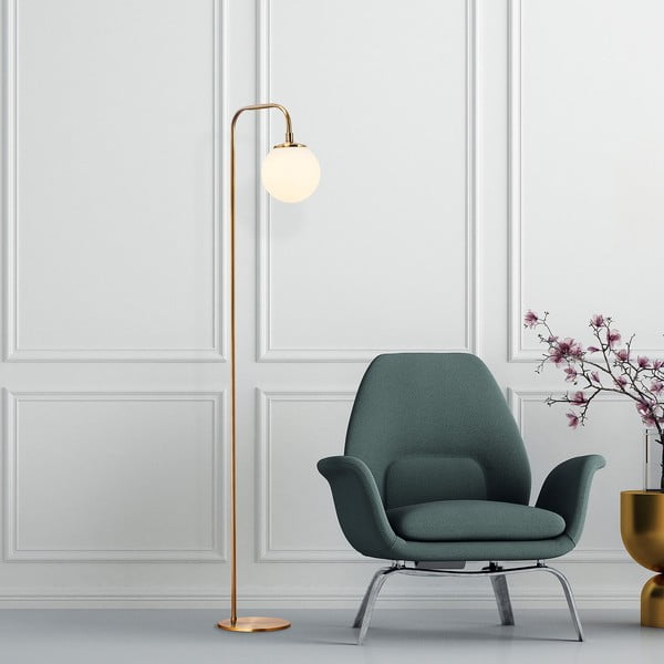 Bílá/v mosazné barvě stojací lampa se skleněným stínidlem (výška 146 cm) Viran – Opviq lights-image-1
