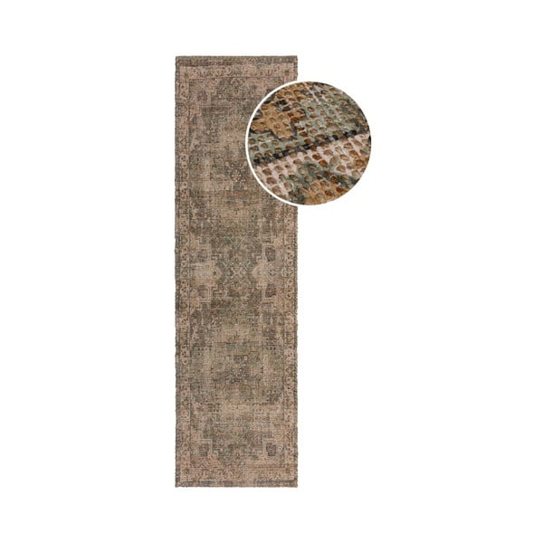 Khaki ručně tkaný běhoun s příměsí juty 60x230 cm Selena Jute Traditional – Flair Rugs