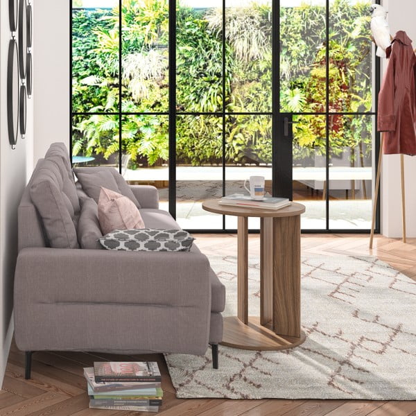 Kulatý konferenční stolek s deskou v dekoru ořechového dřeva ø 50 cm Nora - TemaHome-image-1