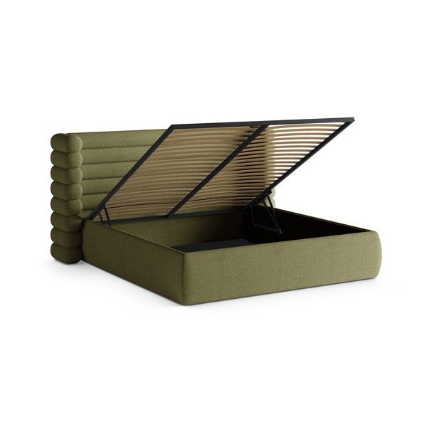 Zelená čalouněná dvoulůžková postel s úložným prostorem s roštem 200x200 cm Mount – Micadoni -image-2