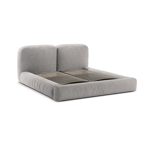 Světle šedá čalouněná dvoulůžková postel s úložným prostorem s roštem 200x200 cm Martina – Micadoni -image-3