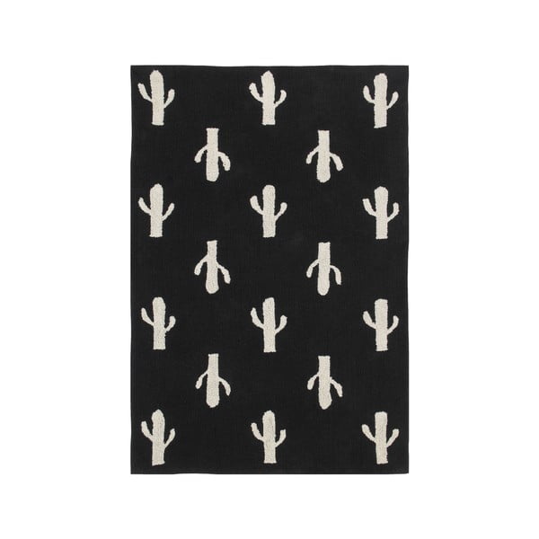 Černý bavlněný ručně vyráběný koberec Lorena Canals Cactus, 140 x 200 cm