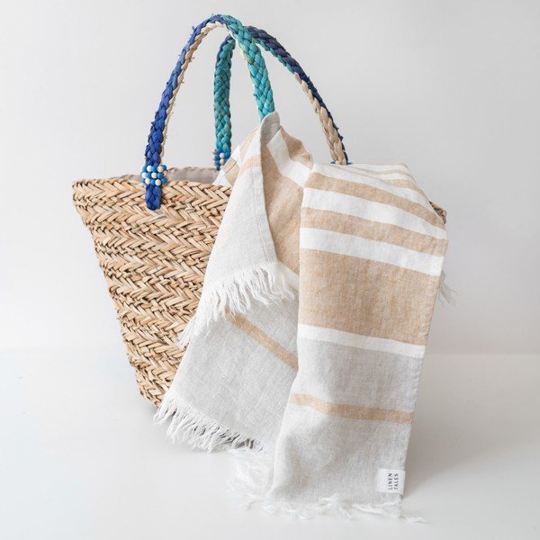Béžová lněná plážová osuška 85x140 cm Allure Stripe – Linen Tales-image-1