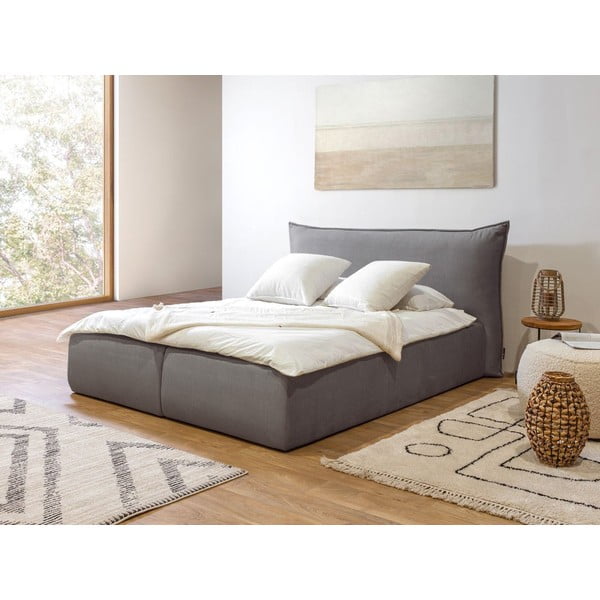 Tmavě šedá čalouněná dvoulůžková postel s úložným prostorem s roštem 160x200 cm Jade – Bobochic Paris-image-1