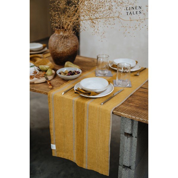 Lněný běhoun na stůl 200x200 cm Amber Bronze Stripes – Linen Tales-image-1