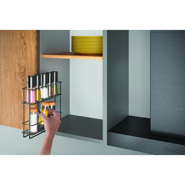 Černá výsuvná nástěnná dvoupatrová police na koření Metaltex Lava-image-1