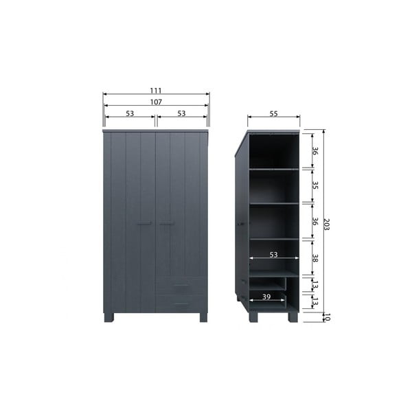 Tmavě šedá šatní skříň z borovicového dřeva 111x202 cm Dennis – WOOOD-image-1