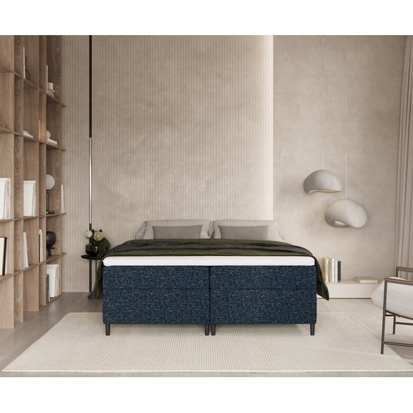 Tmavě modrá boxspring postel s úložným prostorem 140x200 cm Araya – Maison de Rêve-image-3