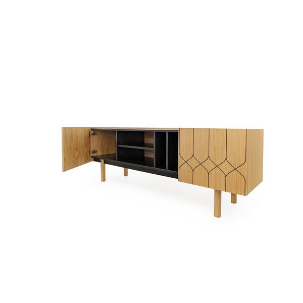 Černý/přírodní TV stolek v dekoru dubu 175x60 cm Porto – Woodman-image-4