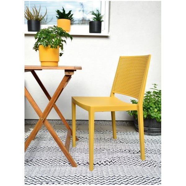 Žlutá plastová zahradní židle Grid – Rojaplast-image-1